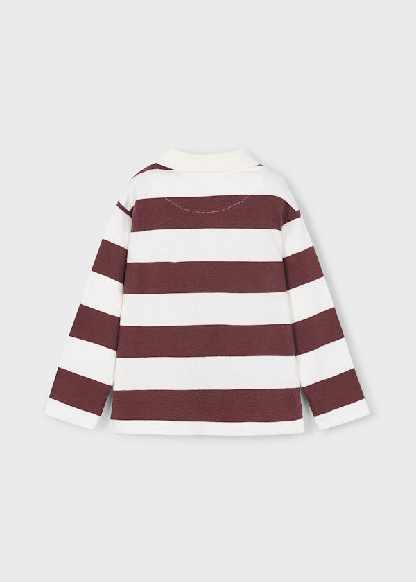 Mayoral Boys Burgundy Stripe Long Sleeve Polo