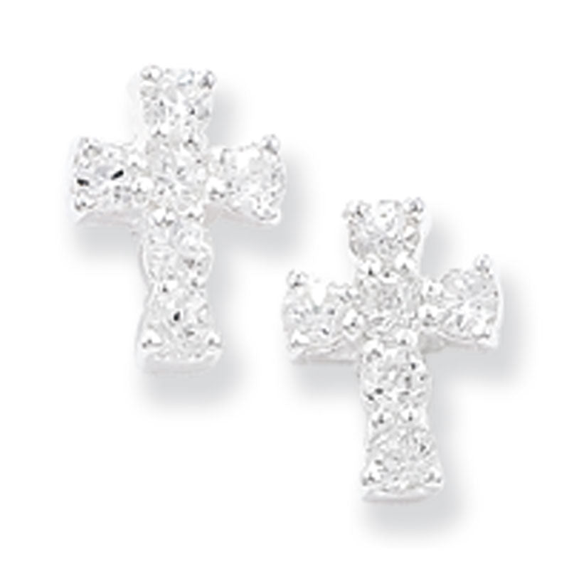 Sterling Silver CZ Cross Earrings