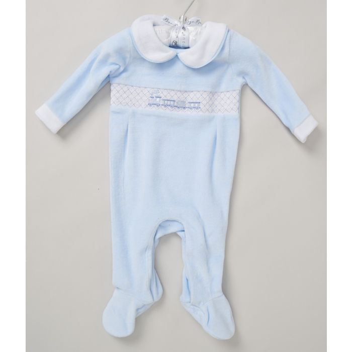 Baby Boys Velour Train Sleepsuit