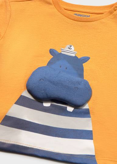 Mayoral Younger Boys Ochre Hippo Animal T-Shirt 1011
