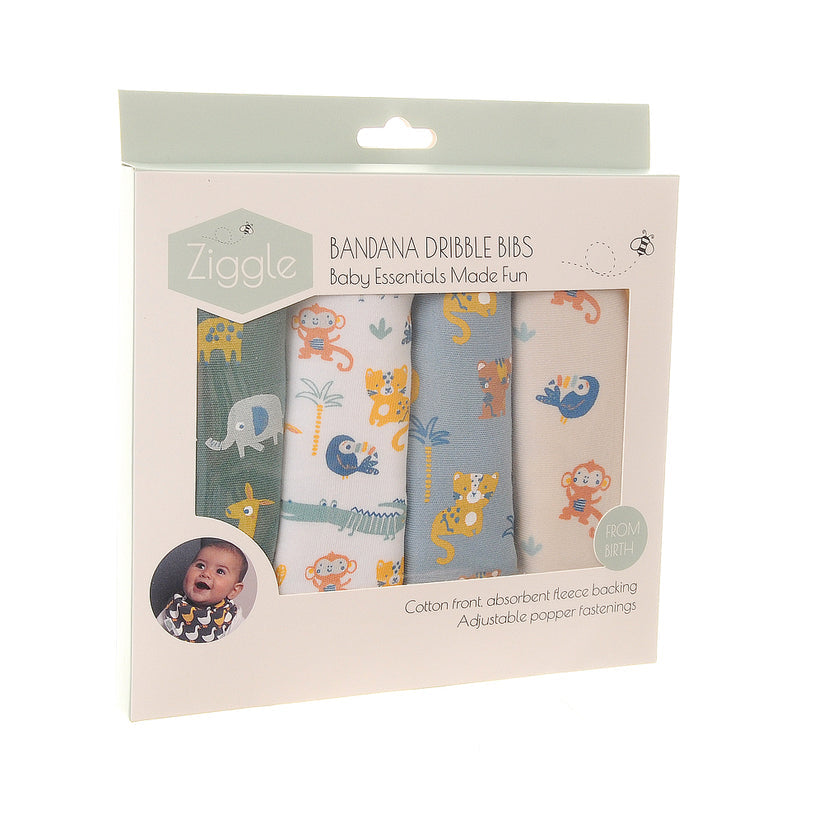 Ziggle Baby Safari Animal 4 Pack Bibs
