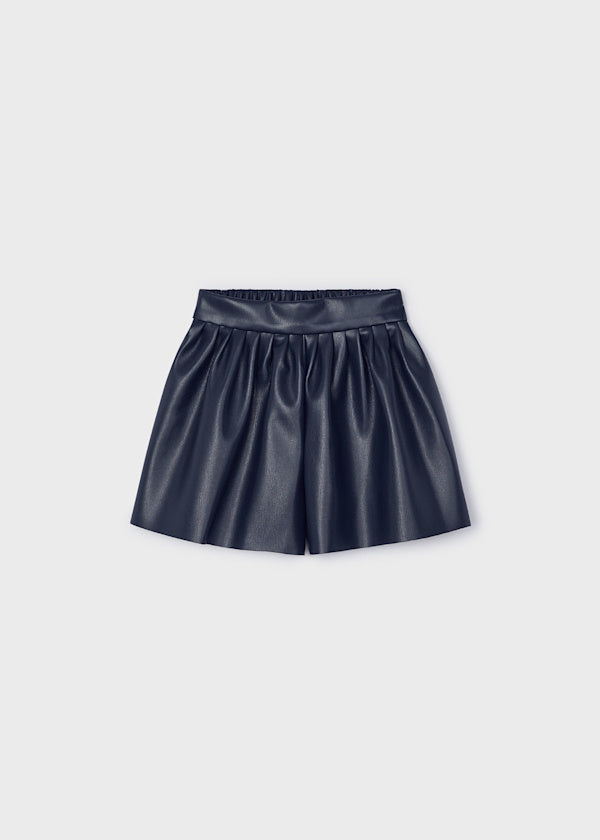 Mayoral Girls Faux Leather Shorts- Navy