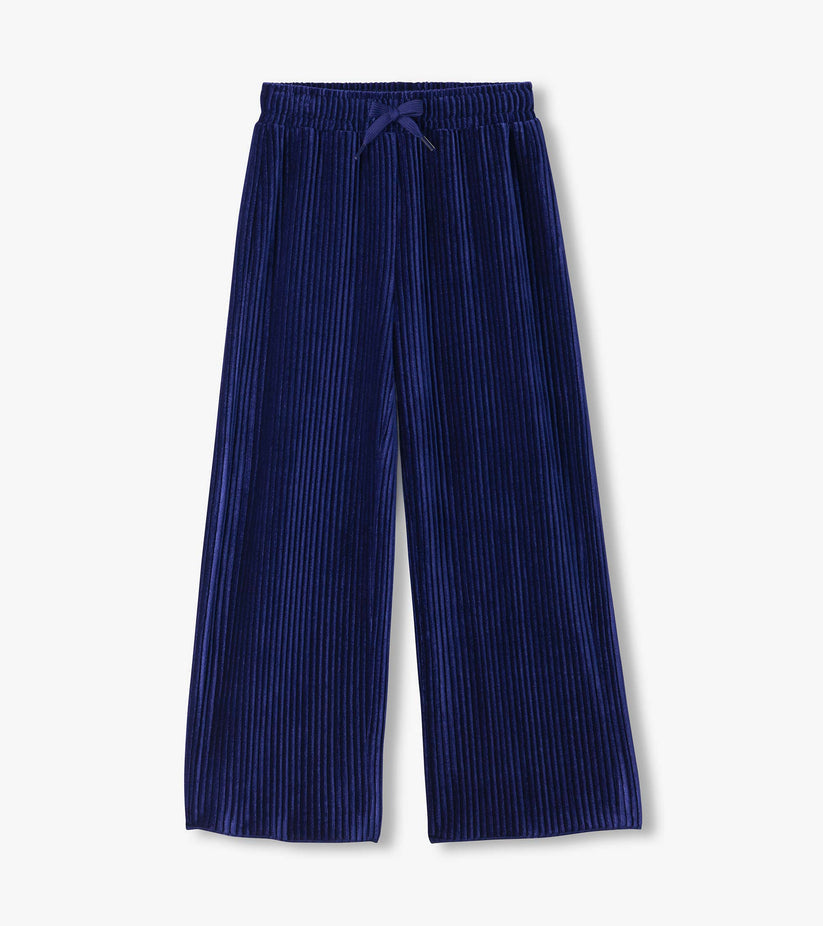 Hatley Girls Navy Pleat Velour Wide Leg Trouser