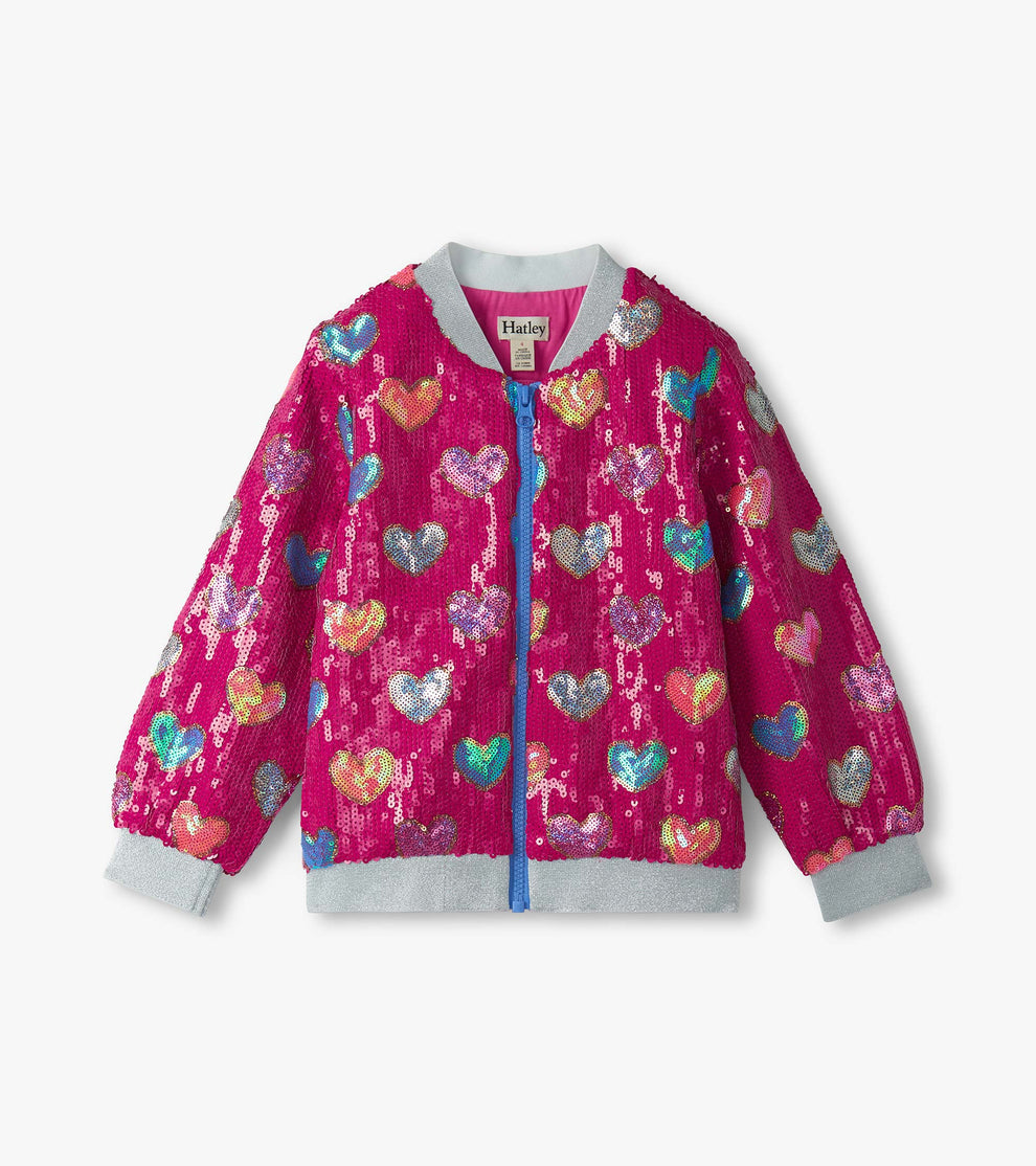 Hatley Pink Heart Sequin Bomber Jacket