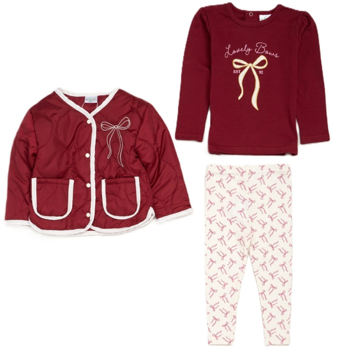 Girls 3 Piece Bow Outfit With Jacket