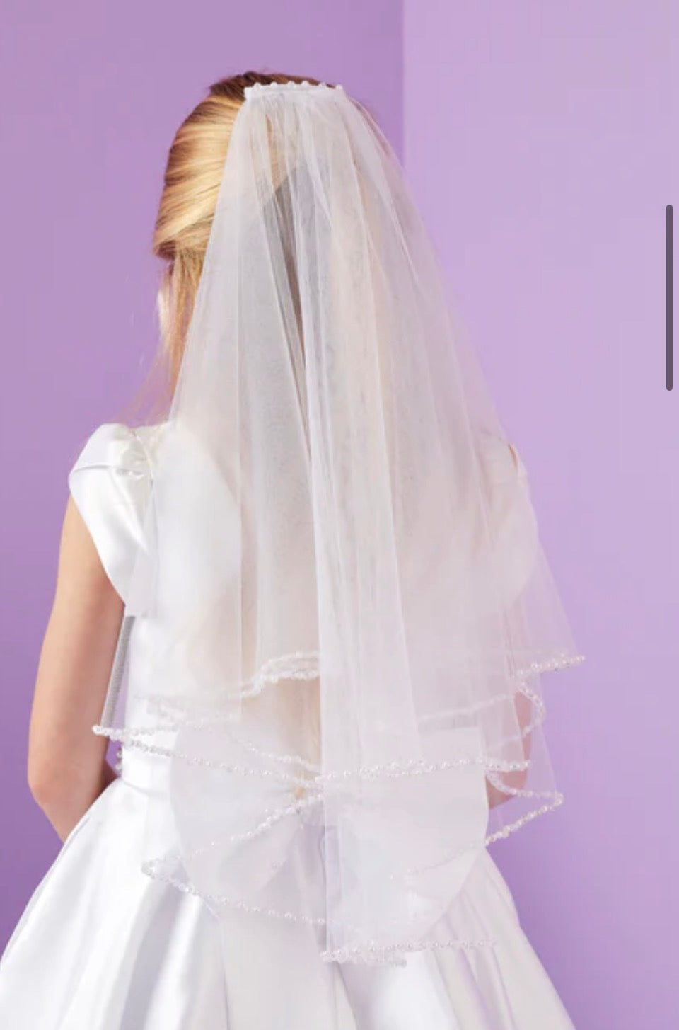 White Communion Pearl Veil- Celine