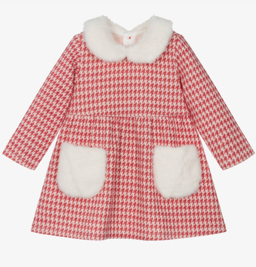 Hatley Red Houndstooth Fur Trim Dress