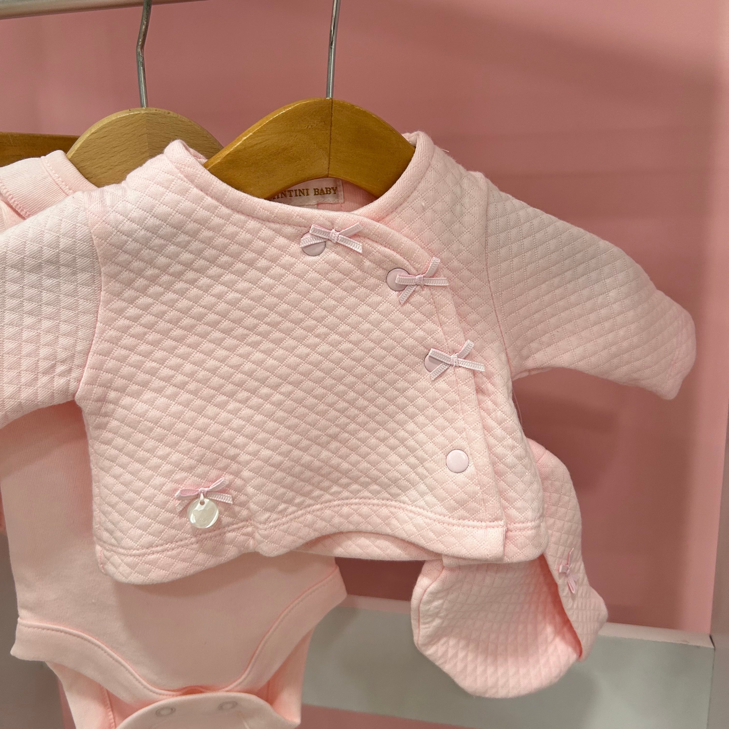 Tiny Baby Girl 3 Piece Pink Quilted Outfit