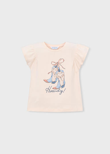 Mayoral Girls Howdy Peach Short Sleeved T-Shirt 3007 080