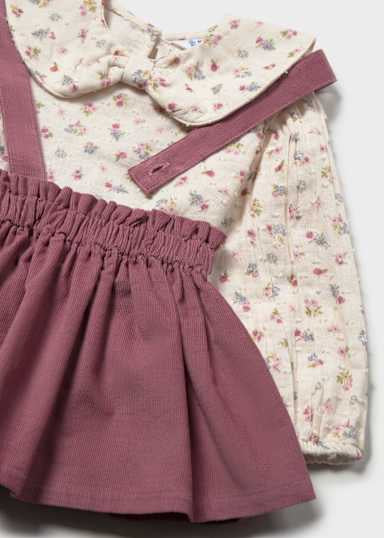 Mayoral Younger Girl Mauve Pinafore and Floral Blouse Set