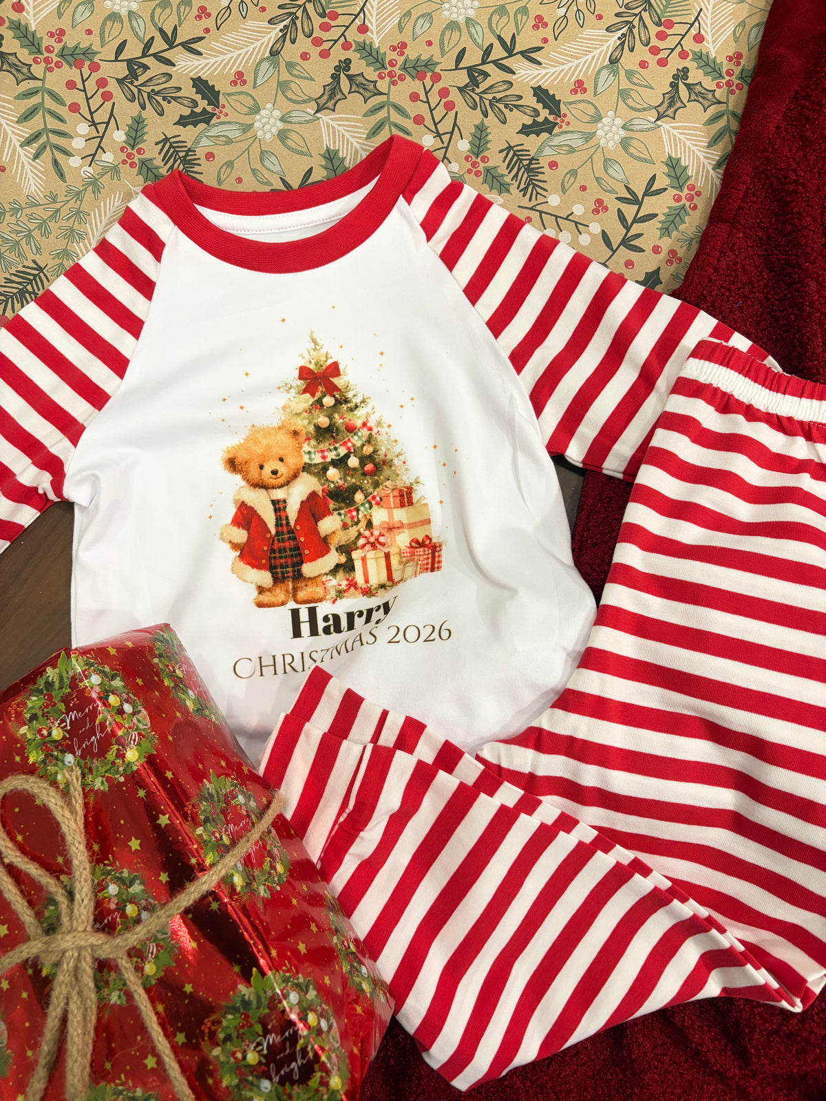 Personalised Red Stripe Christmas Pyjamas
