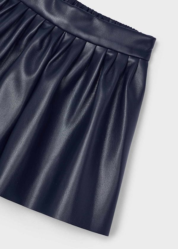 Mayoral Girls Faux Leather Shorts- Navy
