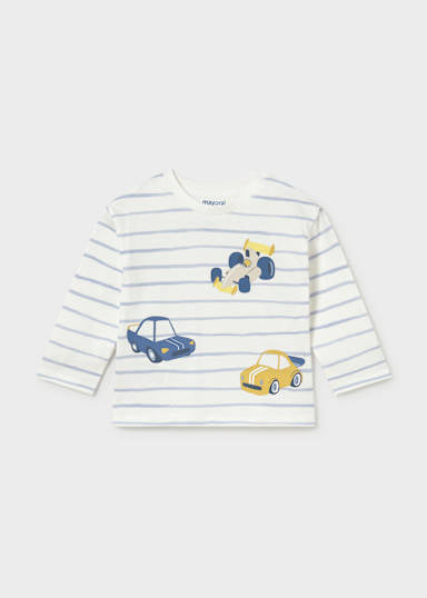Mayoral Younger Boys Long Sleeve Stripe Cars T-Shirt