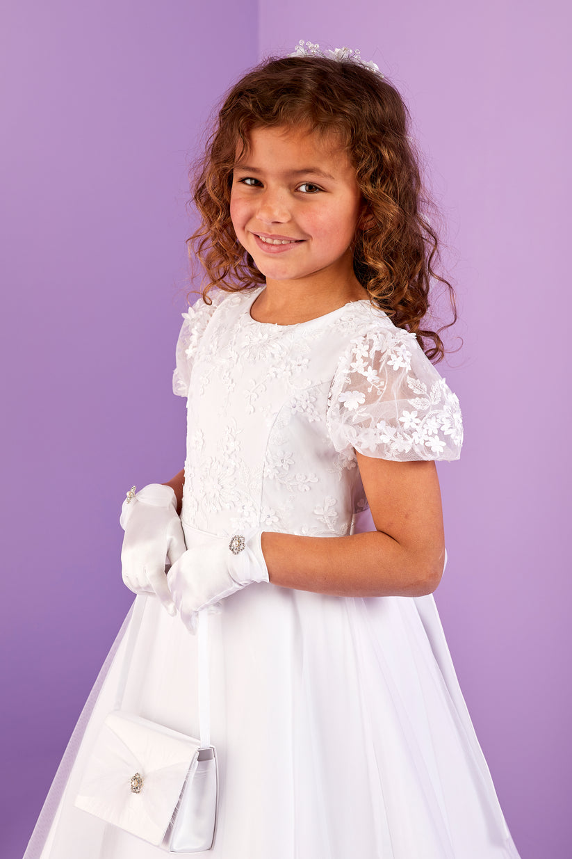 Dora Embellished White Communion Gloves