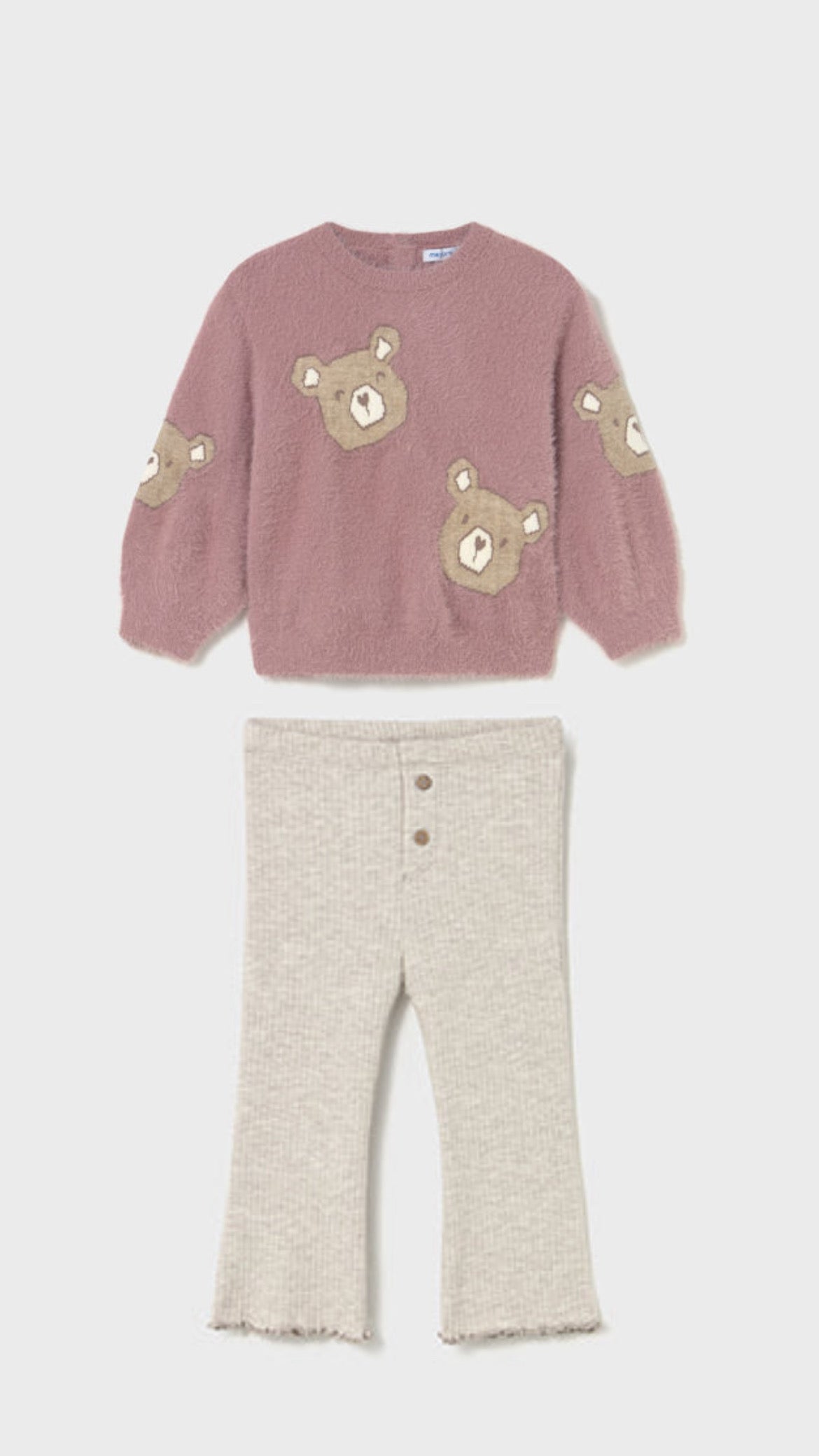 Mayoral Baby Girls Bear Jumper and Ribbed Flares Outfit
