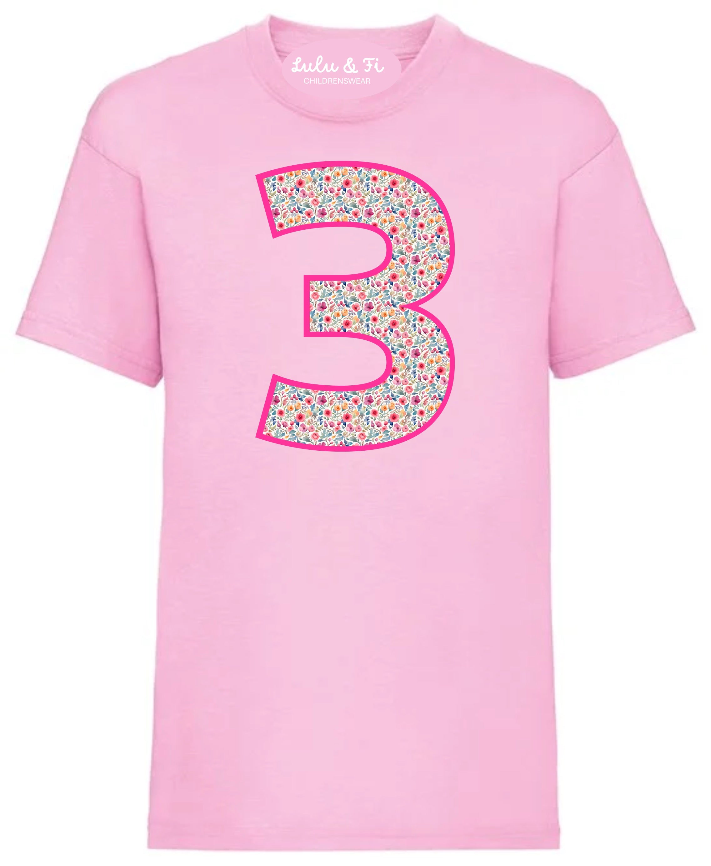 Lulu & Fi Pink Floral Birthday T-Shirt- Select your Number