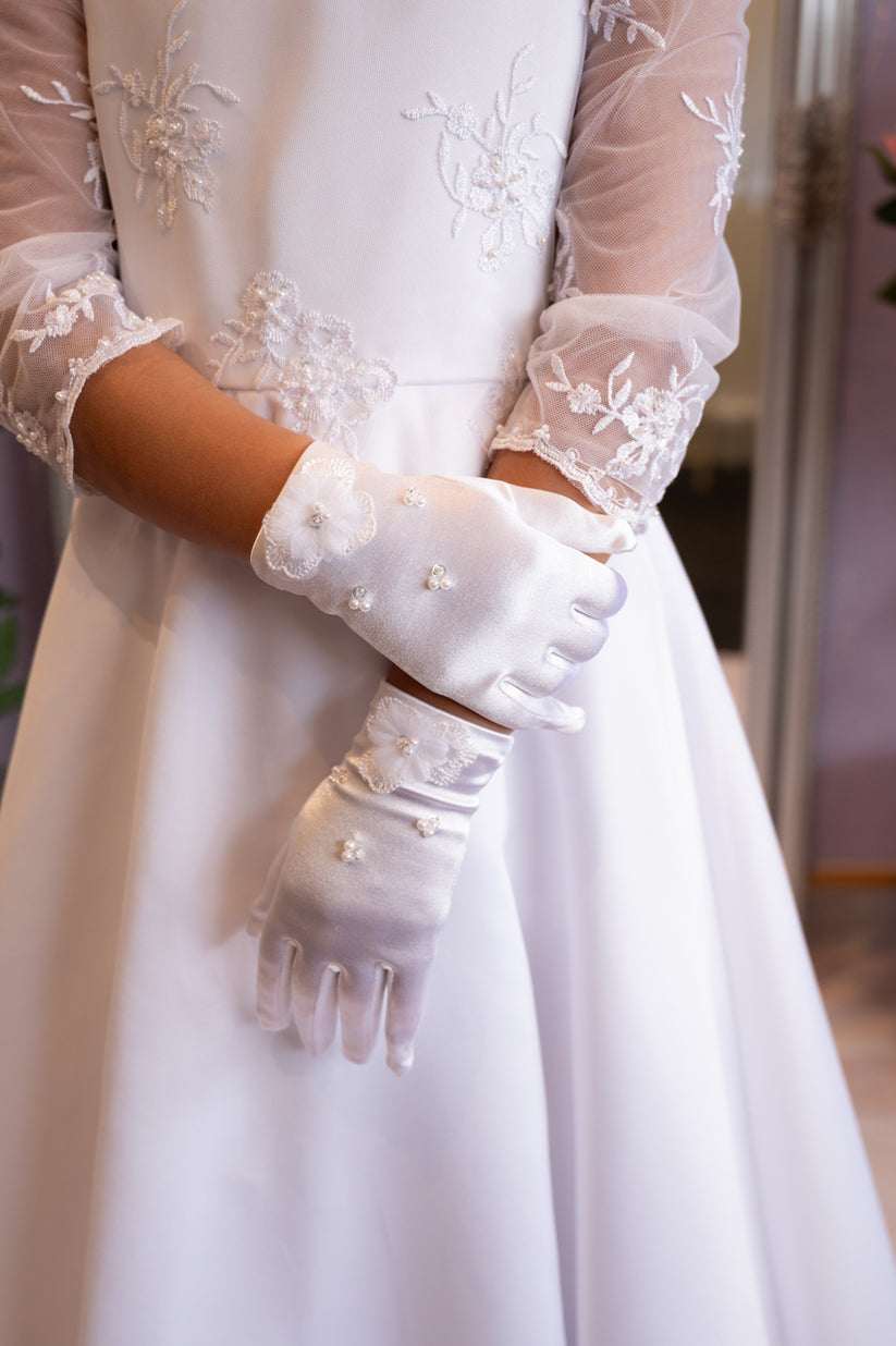 Paige Embellished White Communion Gloves