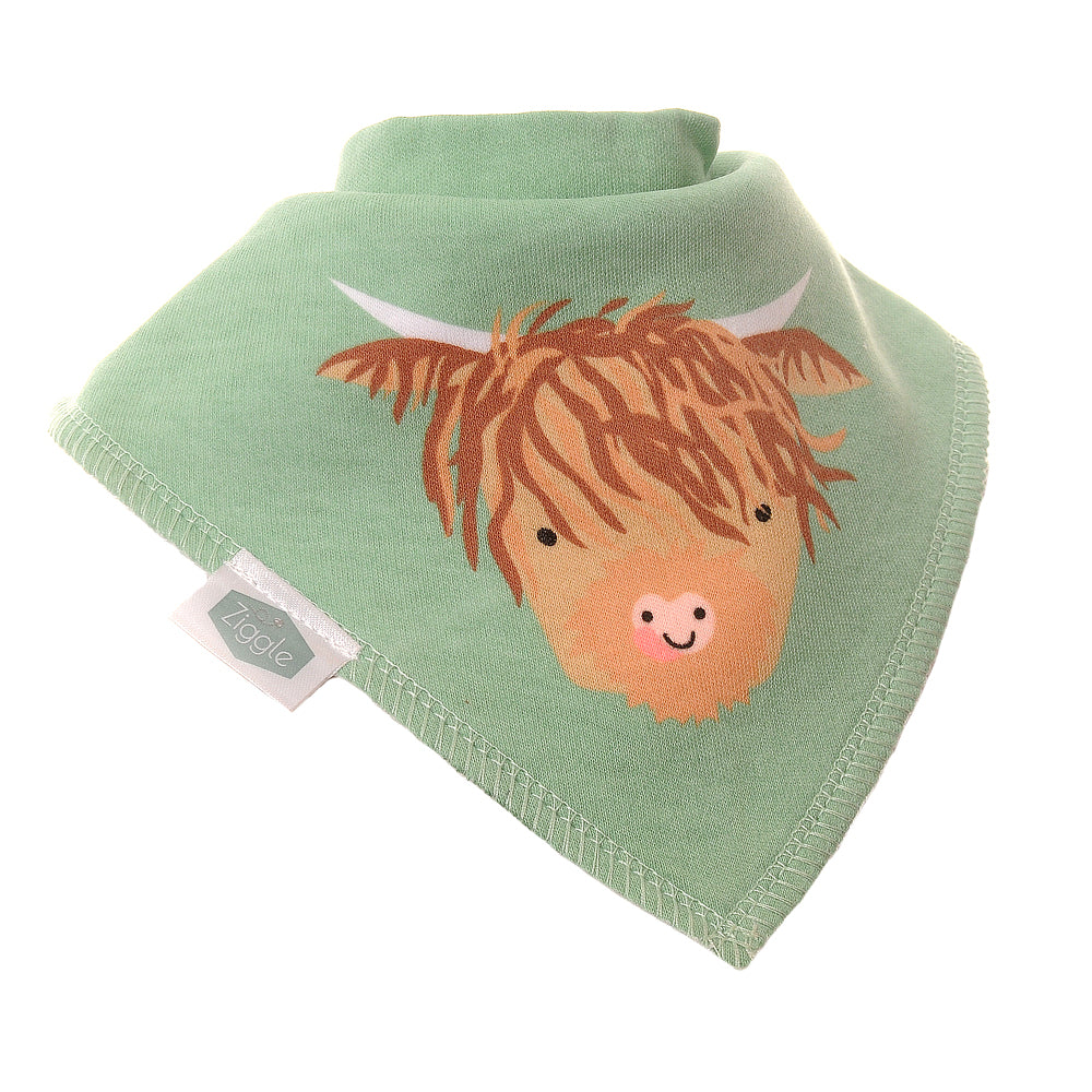 Ziggle Baby Pastel Green Highland Cow Bib