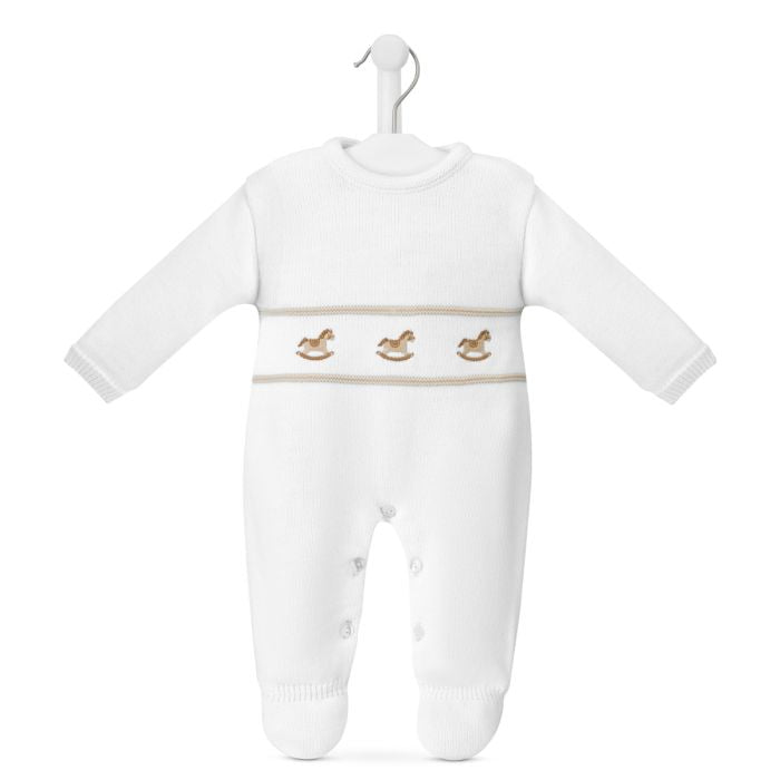 Unisex White Rocking Horse Embroidered Babygrow