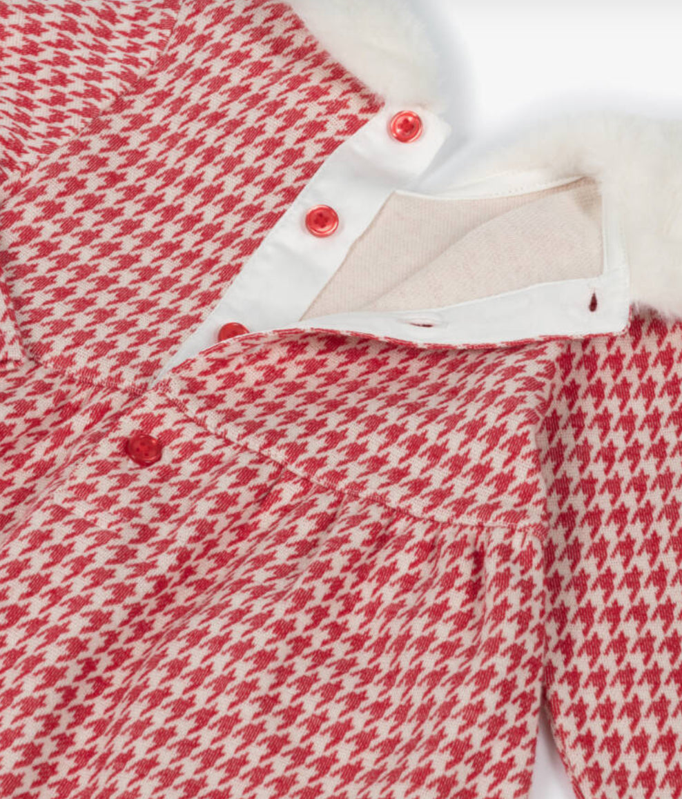 Hatley Red Houndstooth Fur Trim Dress