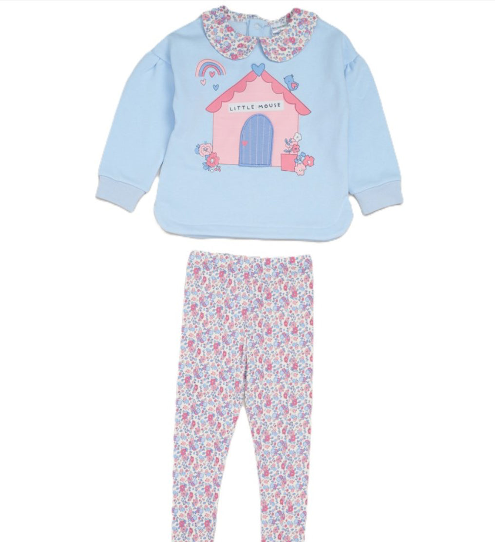 Girls Blue Jumper & Floral Legging Set