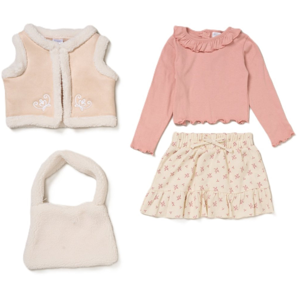 Girls Borg Gilet 4 Piece Outfit With Handbag