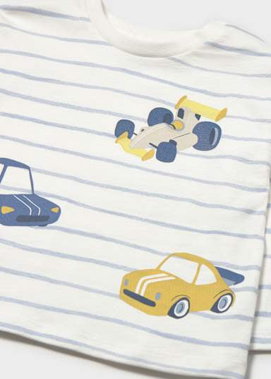 Mayoral Younger Boys Long Sleeve Stripe Cars T-Shirt