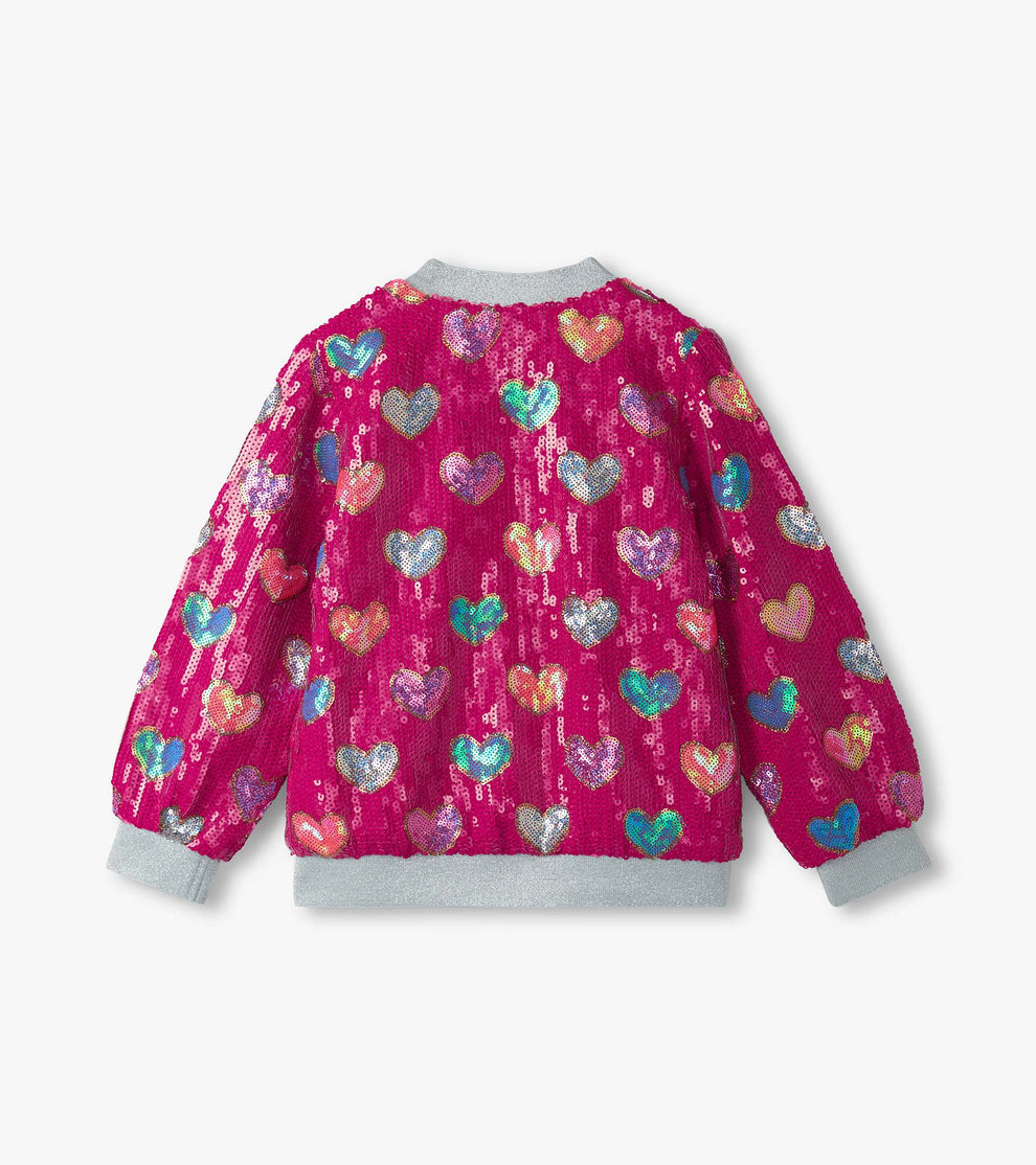 Hatley Pink Heart Sequin Bomber Jacket
