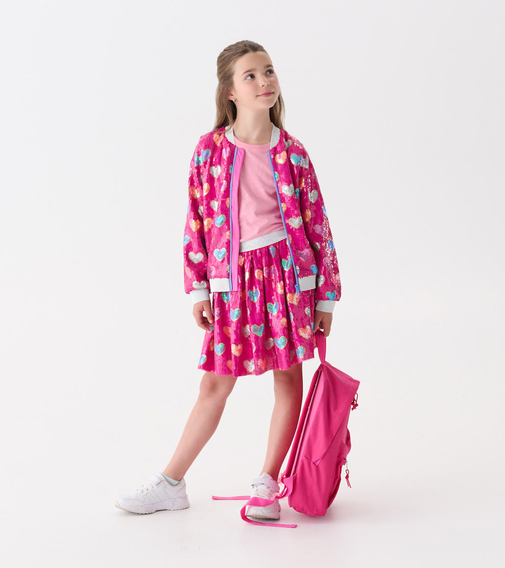 Hatley Pink Heart Sequin Bomber Jacket