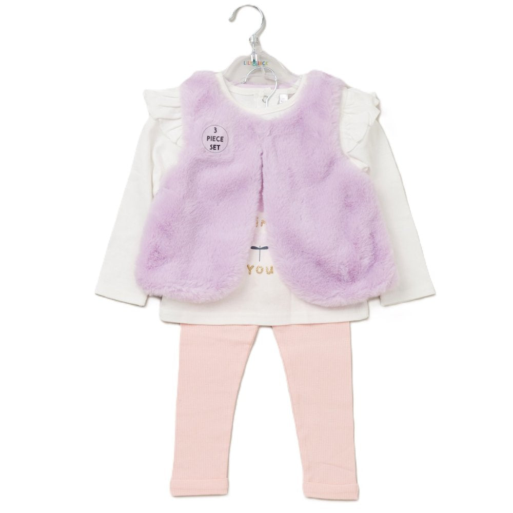 Younger Girls 3 Piece Lilac Gilet Set
