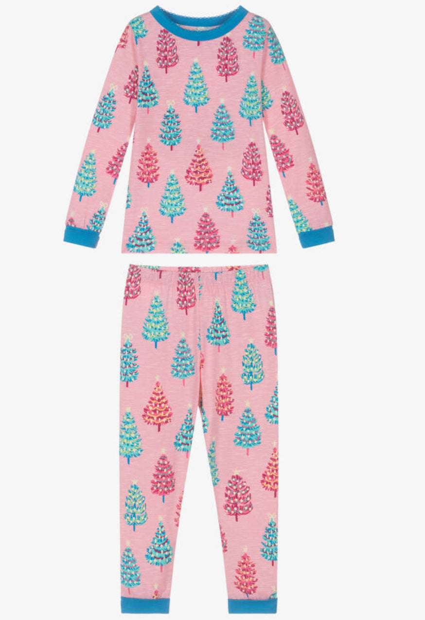 Hatley Girls Pink Glow In The Dark Christmas Tree Pyjamas.