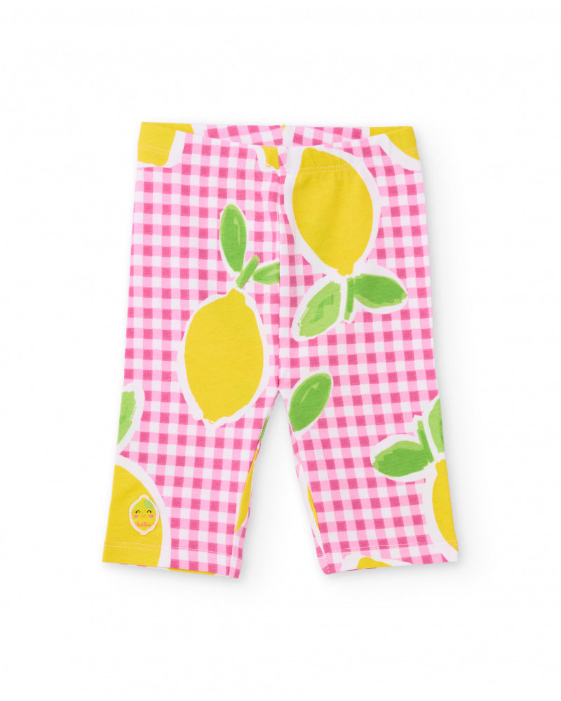 Tuc Tuc Girls Lemon Pink Gingham Pattern Crop Leggings