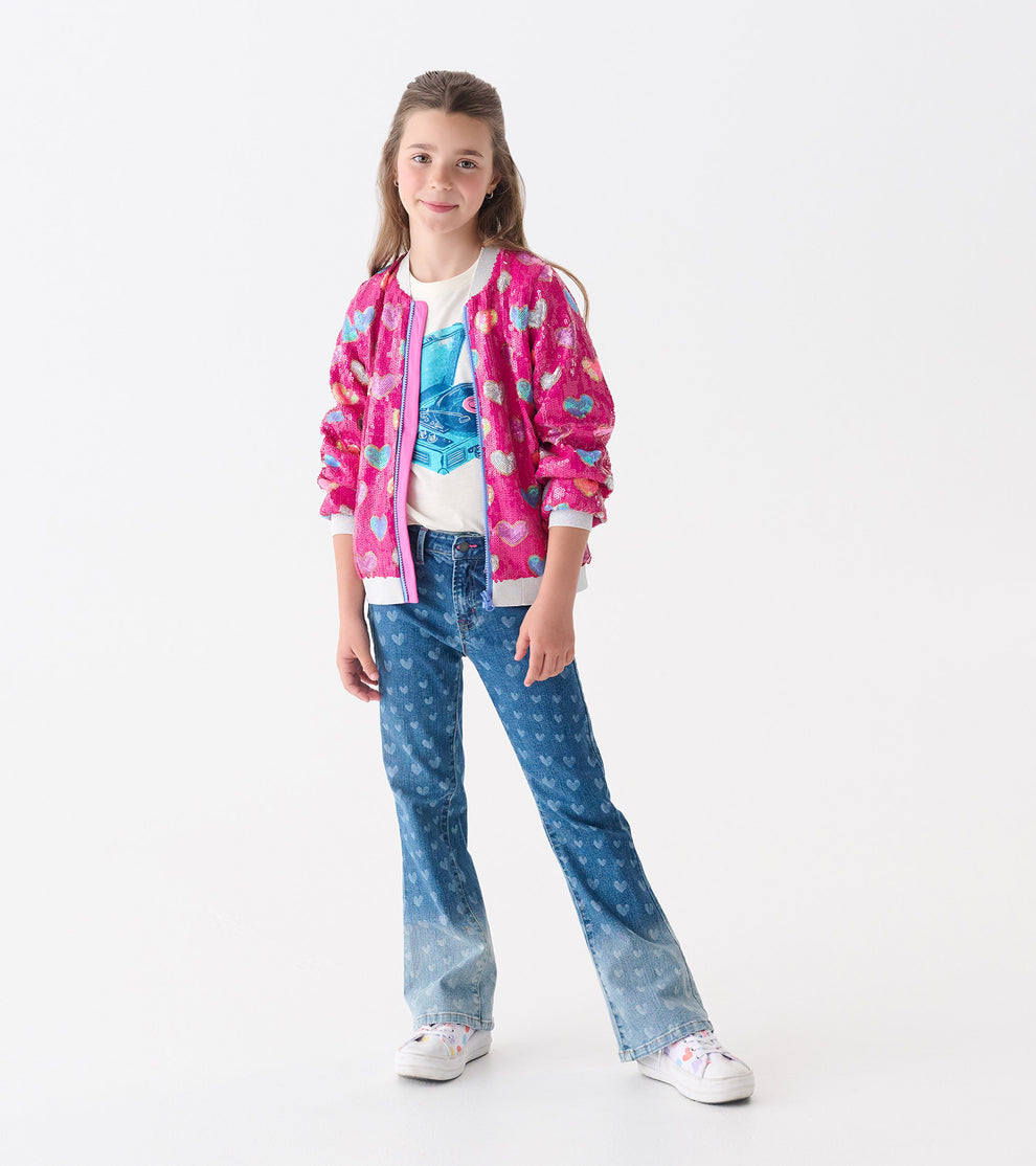 Hatley Pink Heart Sequin Bomber Jacket