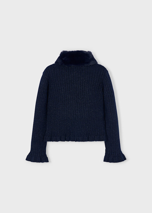 Mayoral Girls Navy Fur Collar Cardigan 4311 015