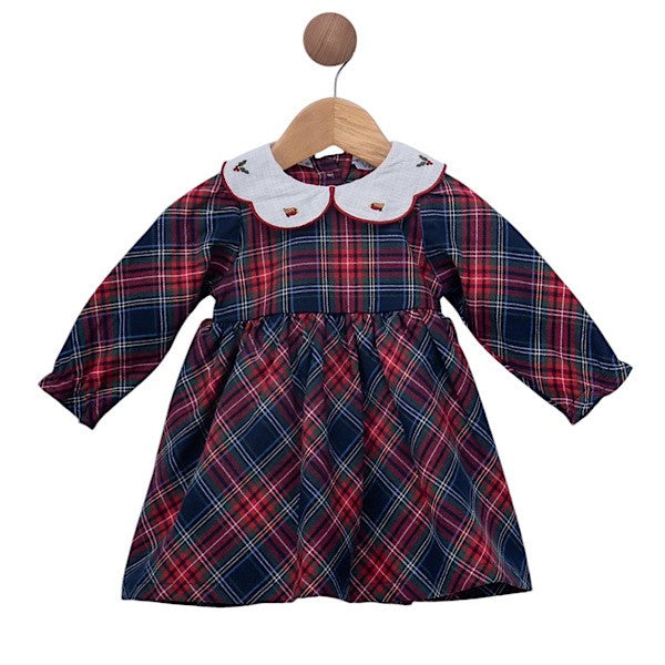 Baby Girl Tartan Dress with Embroidered Collar