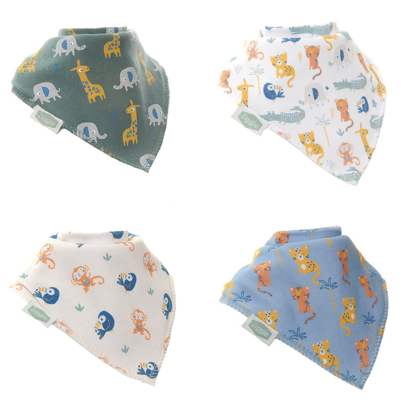 Ziggle Baby Safari Animal 4 Pack Bibs