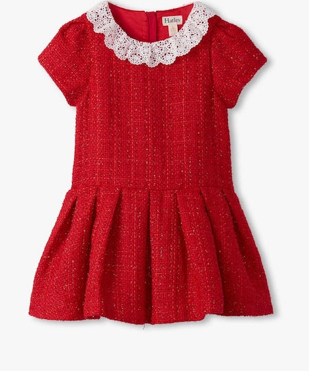 Hatley Sparkle Boucle Pleated Lace Collar Dress