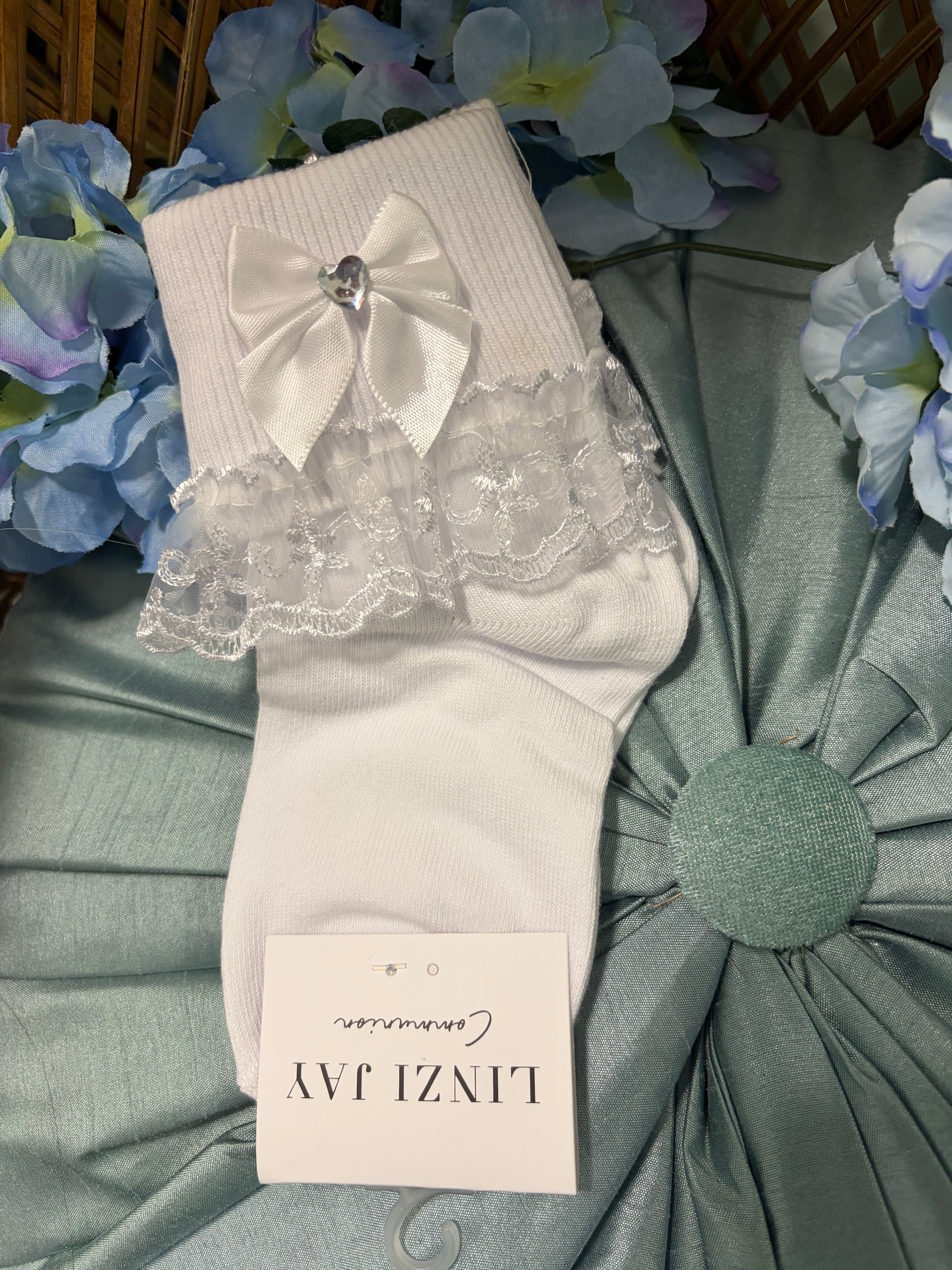 Girls Diamond Heart Communion Socks