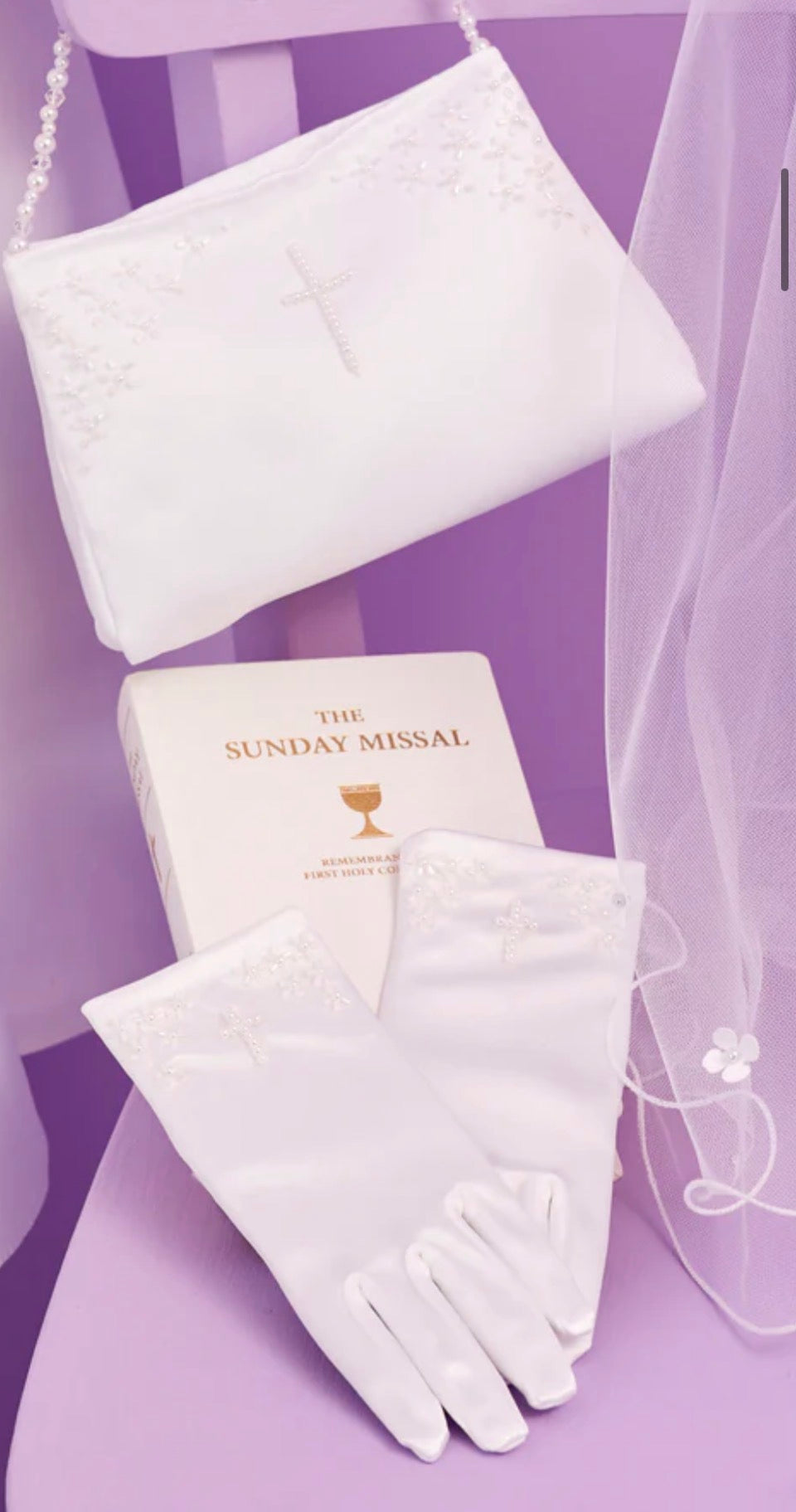 Maya White Cross Communion Gloves