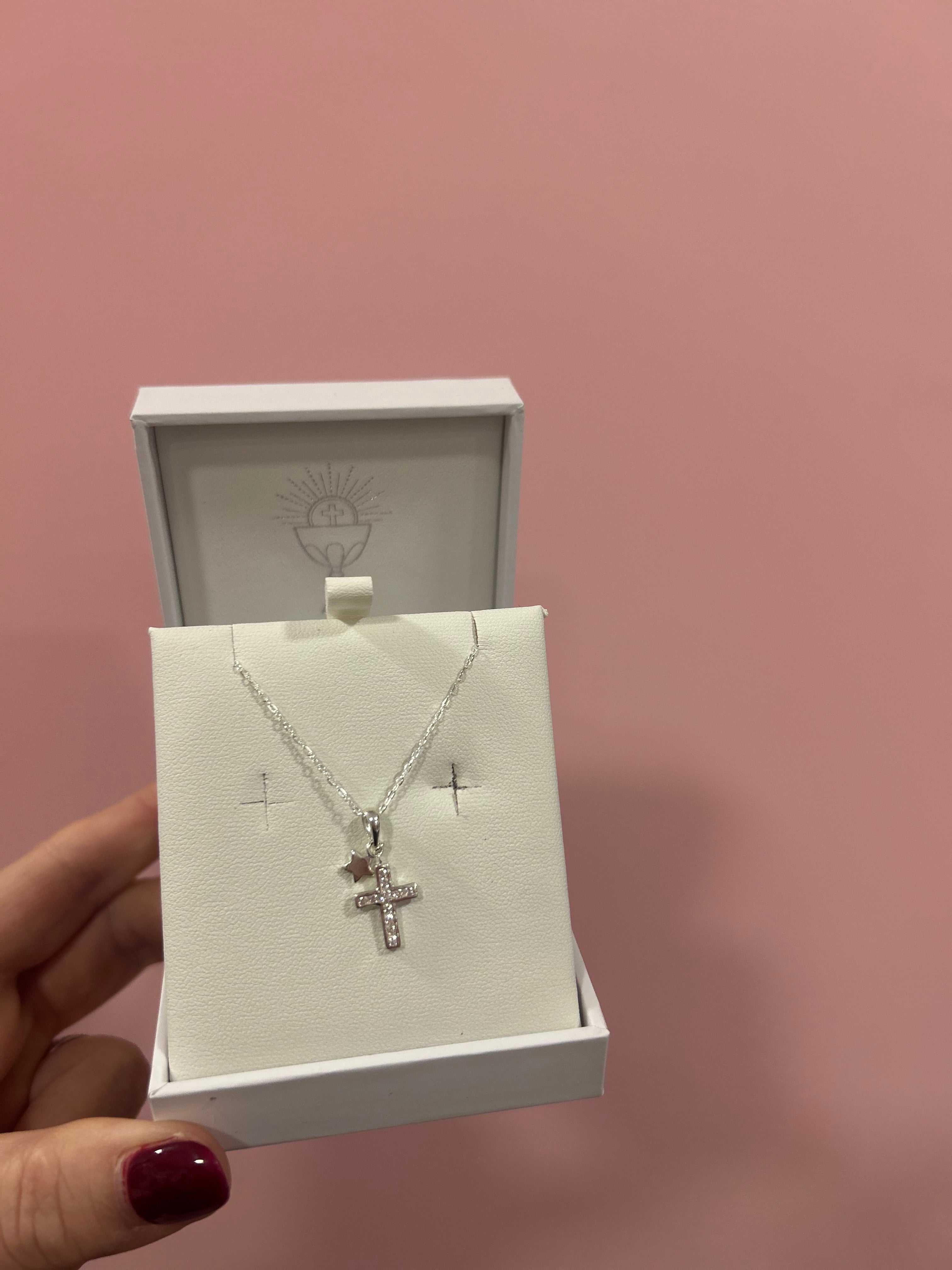 Sterling Silver Cross Necklace With Star Charm.