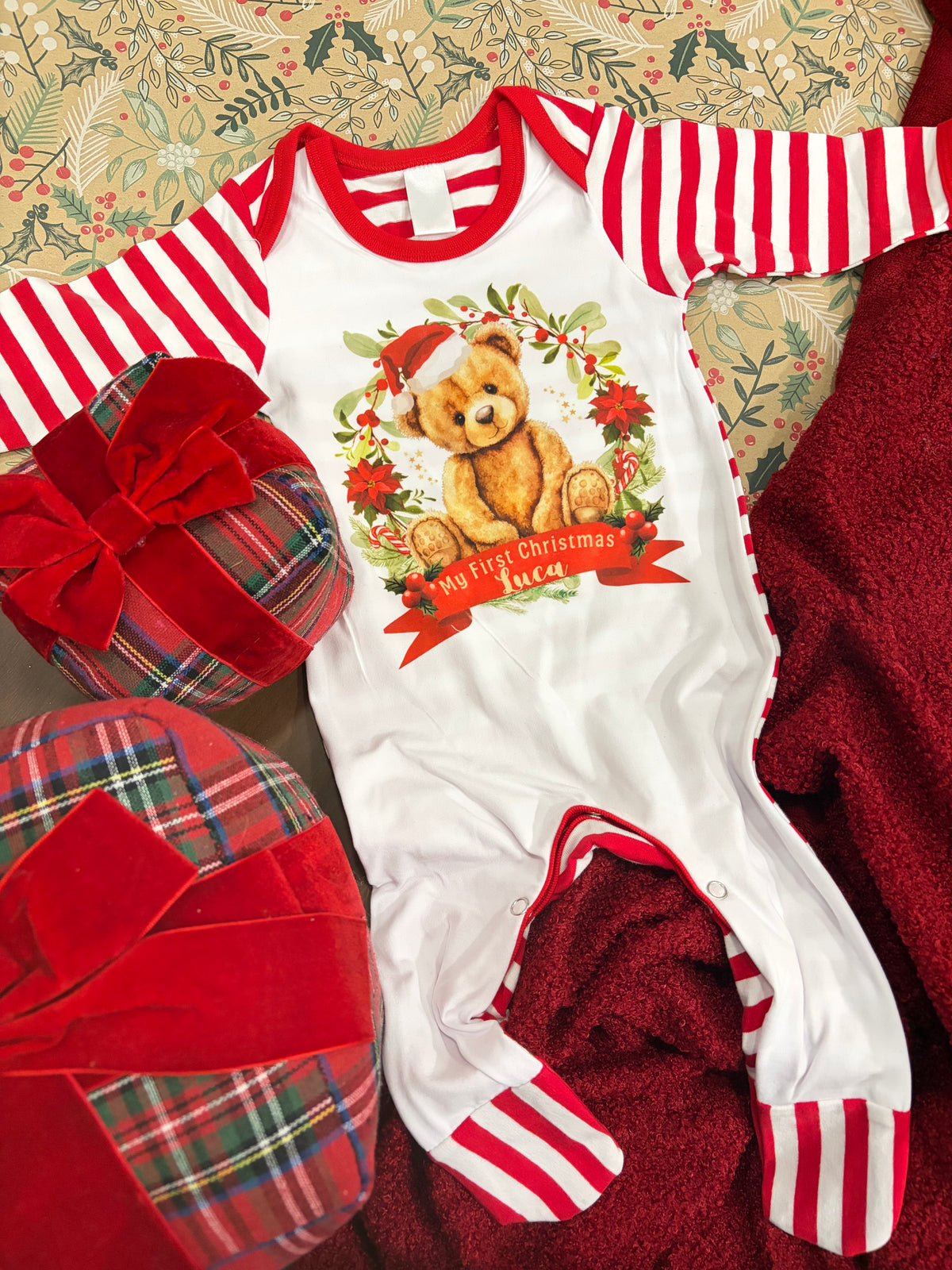Personalised Red Stripe Babygrow