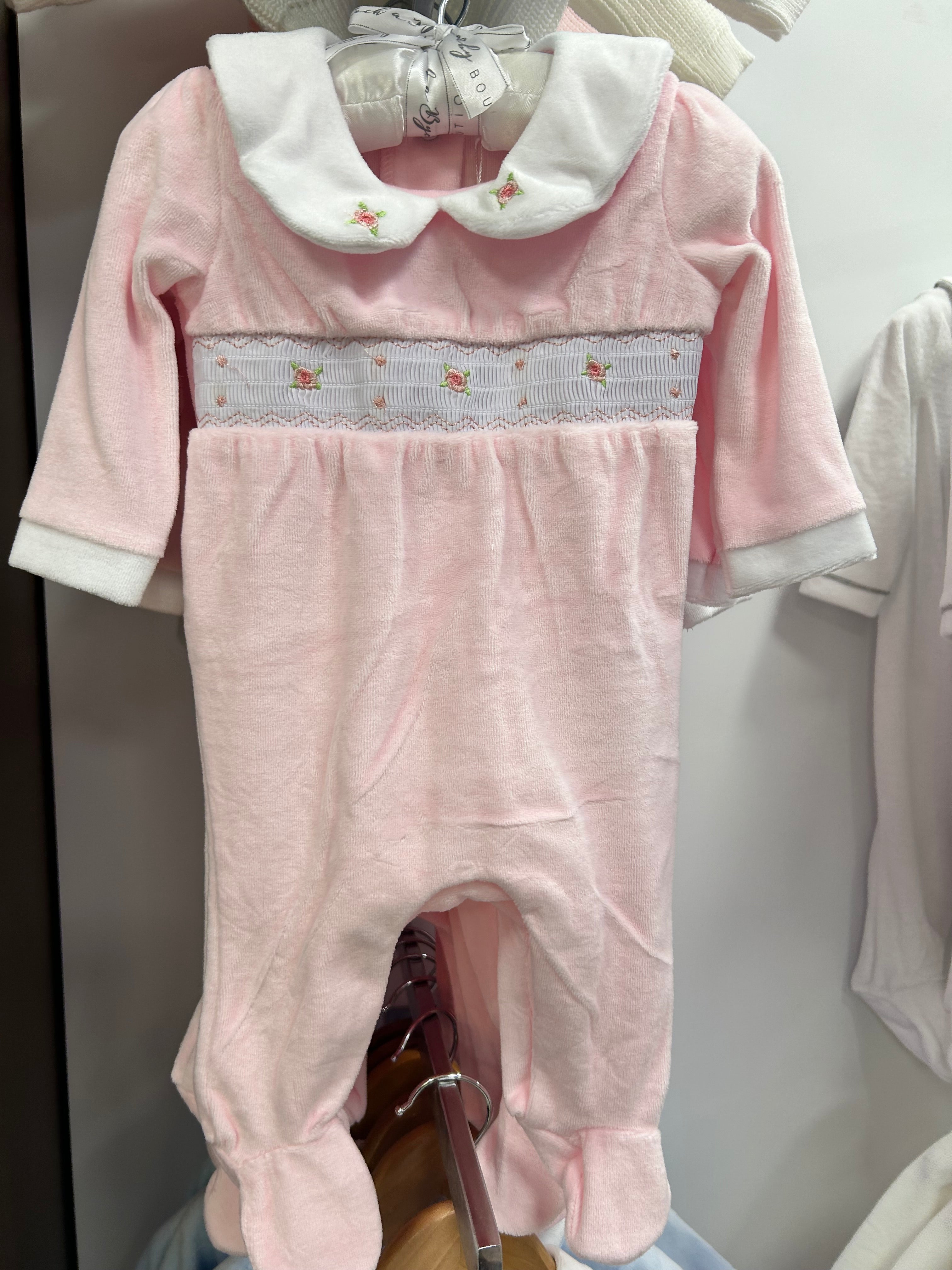 Baby Girl Pink Velour Rosebuds Babygrow