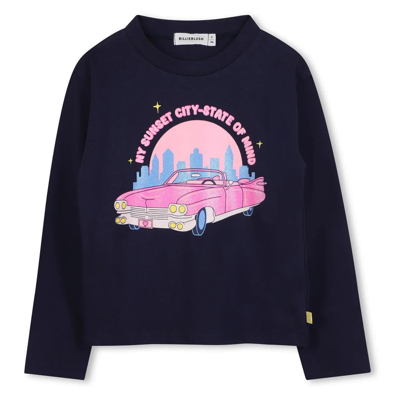Billieblush Girls Navy Glitter Print Long Sleeve Top ZU21417
