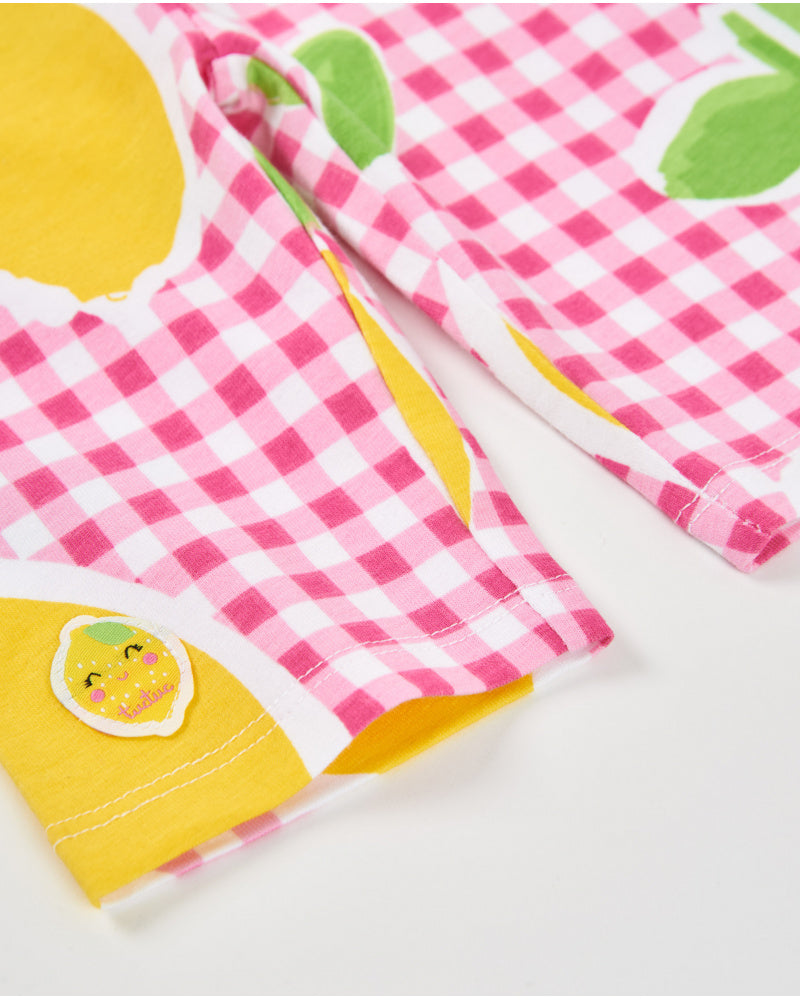 Tuc Tuc Girls Lemon Pink Gingham Pattern Crop Leggings
