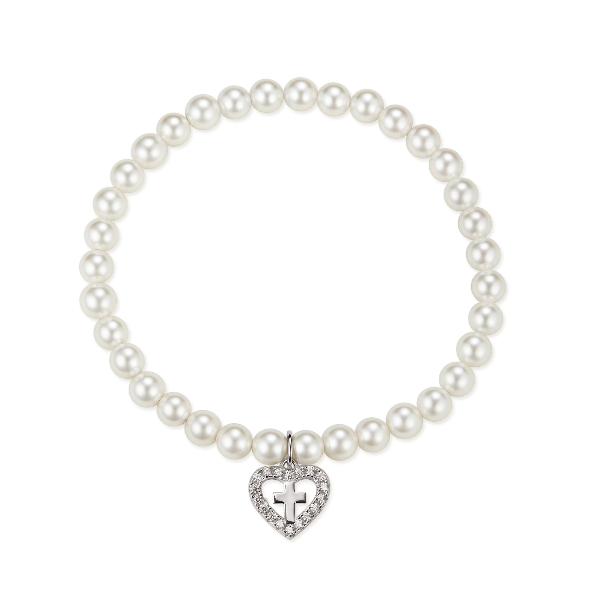 Girls First Holy Communion Heart Cross Pearl Bracelet