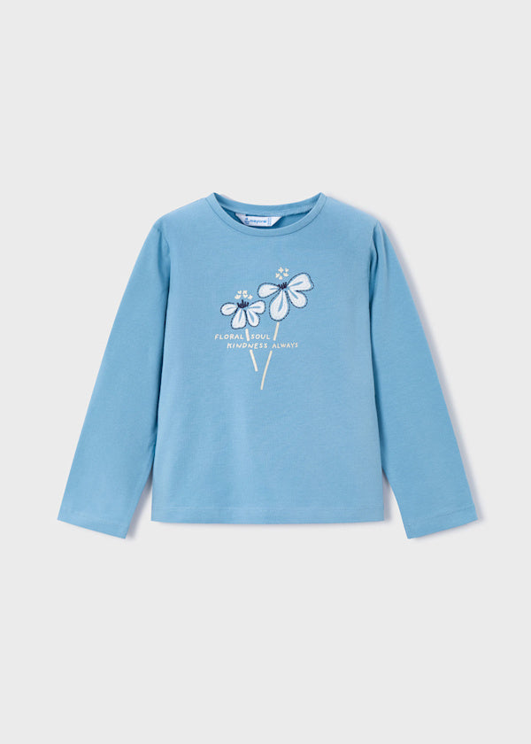 Mayoral Girls Blue Long Sleeve Flower Top