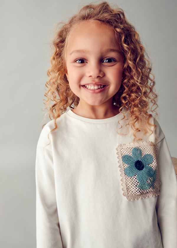 Mayoral Girls Long Sleeve Crochet Flower Top