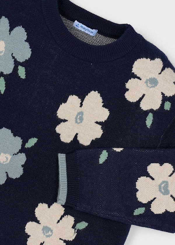Mayoral Girls Navy Flower Knit Sweater
