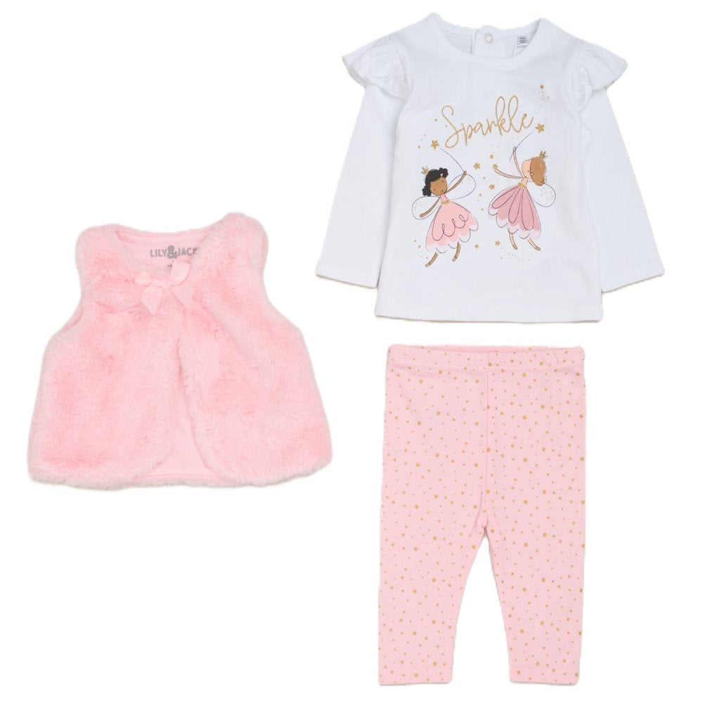 Girls Faux Fur Gilet ,Top & Sparkle Legging Set.