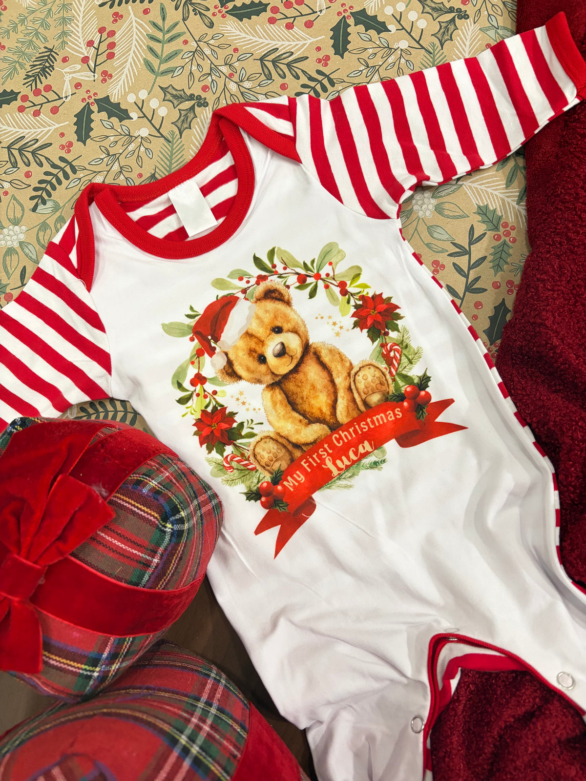 Personalised Red Stripe Babygrow